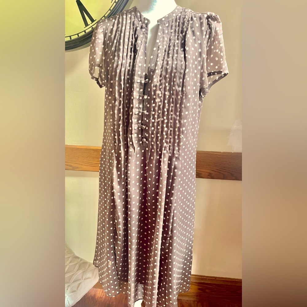 MSK Womens Dress Size 12 Brown Short Sleeve Pleated Buttons Front Lined